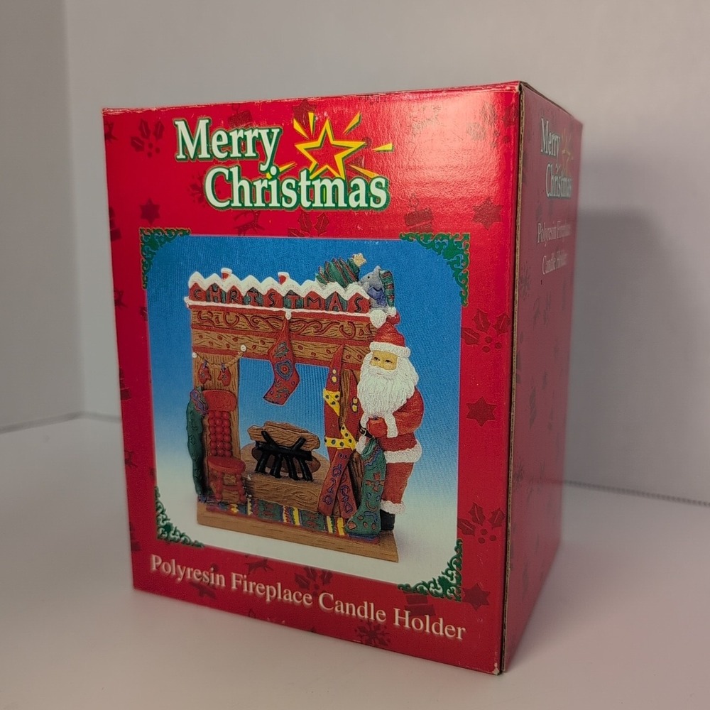 Vintage Christmas Fireplace Mantel Votive Polyresin Candle Holder Hand Painted - Picture 2 of 6